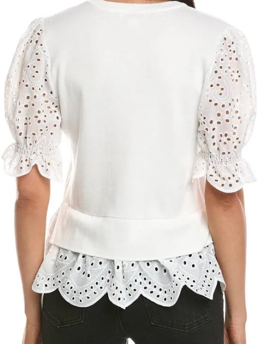 White Layered Eyelet Puff Sleeve Top - Picture 14 of 14